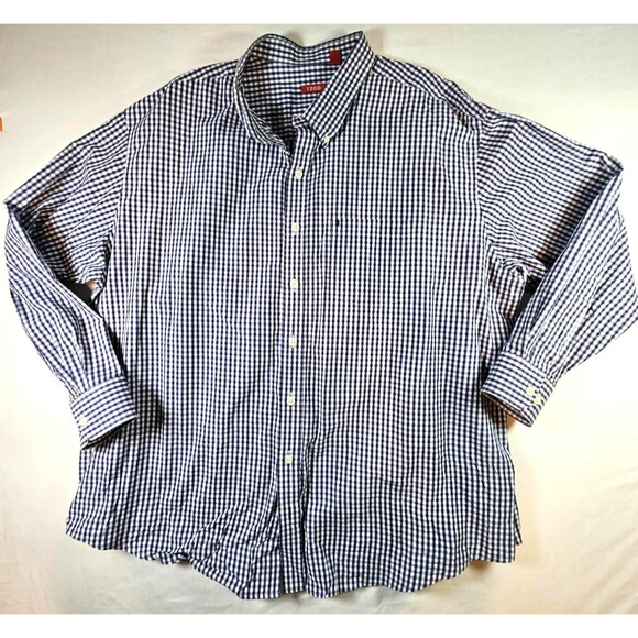 IZOD Men's 4XL Blue & White Dress Shirt Button Front Long Sleeve Gingham Check - Picture 1 of 8
